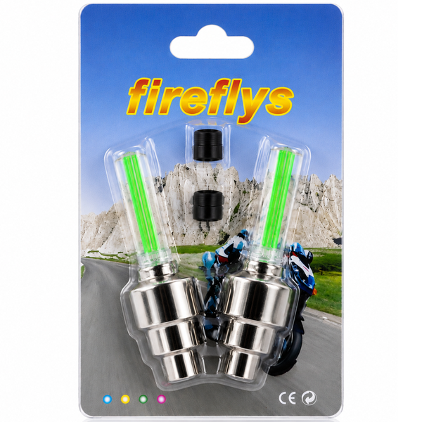 Светодиодные колпачки Fireflys на ниппель колеса велосипеда/автомобиля зеленые FRF-G фото